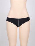 Black Sexy PU Leather Mesh Zipper Women Underwear