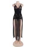 New Black Mesh And Lace Elegant Lingerie Gown With Farawlaya