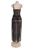 Black Mesh And Lace Elegant Lingerie Egypt Gown With Farawlaya