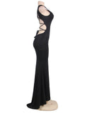 Croch Straps Back Slit Party Gown