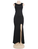 Croch Straps Back Slit Party Gown