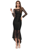 Delicate Floral Lace Low Hem Evening Dress