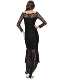 Delicate Floral Lace Low Hem Evening Dress