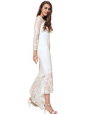 Delicate Floral Lace Low Hem Evening Dress