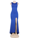 Croch Straps Back Slit Party Gown