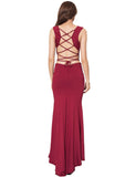 Croch Straps Back Slit Party Gown