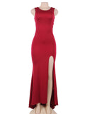 Croch Straps Back Slit Party Gown