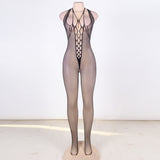 Halter Sexy Neck Open Back Netted Bodystocking