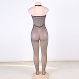 Halter Sexy Neck Open Back Netted Bodystocking