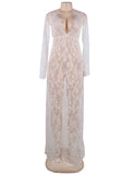 Long Nightdress With Thong Sexy See-through V Neck Sleepwear Egypt