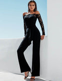 Falling Shoulder Lace Stitching Fashion Jumpsuit Egypt