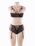 Plus Size Lace Open Bust Bra And Garter Panty Set Egypt With Steel Ring