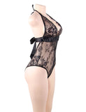 New Black & Red & Blue Deep V Backless Exquisite Lace Teddy With Farawlaya