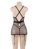 Sexy Slim See-through Mesh Plus Size Garter Lingerie With G String