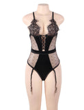 Plus Size Egypt Satin Lace Stitching Teddy With Garter