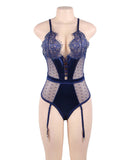 Plus Size Egypt Satin Lace Stitching Teddy With Garter