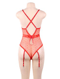 Plus Size Egypt Satin Lace Stitching Teddy With Garter