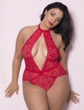 New Plus Size  Exquisite Lace Open Cup Teddy With Farawlaya