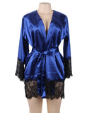 Elegant Nightdress Egypt Silk Eyelash Lace Long Sleeves Sleepwear With G String