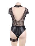 Plus Size Egypt Black Floral Eyelashes Lace Teddy Lingerie