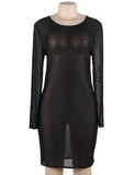 Beach Cover Women's Egyptian Black Sexy Perspective Gauze Long Sleeve Dress