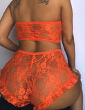 Plus Size Perspective High Waist Orange Full Lace Bra and Panty Set