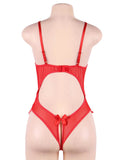 Black & Red Open Cup Crotchless One-piece Teddy
