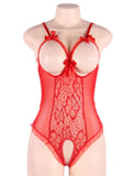 Black & Red Open Cup Crotchless Egypt One-piece Teddy