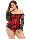 New Sexy Lace Sleeves Stitching Red Corset