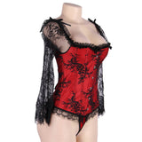 New Sexy Lace Sleeves Stitching Red Corset