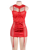 Black & Red  Deluxe Satin Lace Stitching Babydoll With Steel Ring