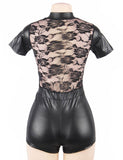 Short Sleeve Wet Look And Lace Bodysuit Egypt