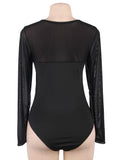 Long Sleeve Black Openable Crotch Mesh Bodysuit Egypt