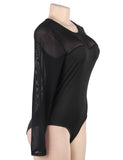 Long Sleeve Black Openable Crotch Mesh Bodysuit Egypt