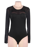 Long Sleeve Black Openable Crotch Mesh Bodysuit Egypt