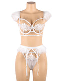 Sexy Egypt 3pcs Embroidery Applique Feather Bra Panty Set With Underwire