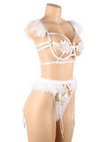 Sexy Egypt 3pcs Embroidery Applique Feather Bra Panty Set With Underwire