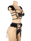 Sexy 3pcs Embroidery Applique Feather Bra Panty Egypt Set With Underwire