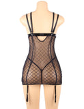 New Black Perspective Lace Check Gartered Lingerie