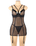 New Black Perspective Lace Check Gartered Lingerie