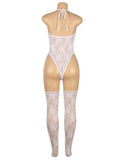 Sexy Lace Sleeveless See-Through Backless Deep V-Neck Bodysuit Egypt With Stocking