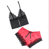 New Lace Silk Camisole Home Casual Red Pajamas Set
