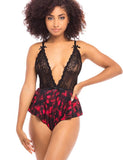 Fashion Sexy Egypt Lace Floral Print Plunge Neck Teddy