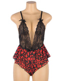 Fashion Sexy Egypt Lace Floral Print Plunge Neck Teddy