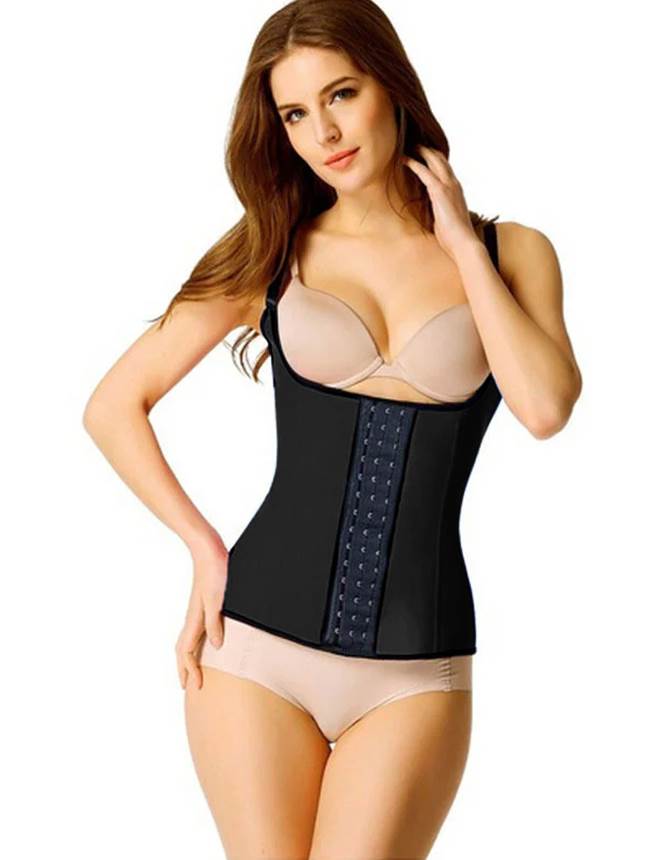 Black 4 Steel Boned Latex Waist Trainer Vest