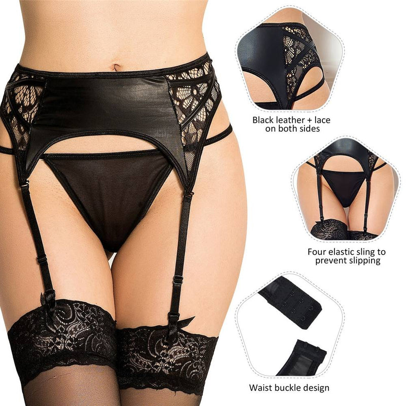 Faux Leather Transparent Garter Belt