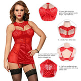 Black & Red  Deluxe Satin Lace Stitching Babydoll With Steel Ring