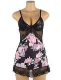 Floral Print Lace-up Babydoll Egypt Without Underwire