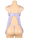 Sexy Purple Back Slit Embroidery Transparent Mesh Babydol