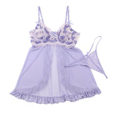 Sexy Purple Back Slit Embroidery Transparent Mesh Babydol